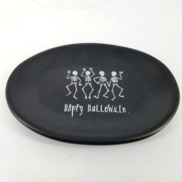 Rae Dunn Magenta Happy Halloween Dancing Skeletons Oval Plate Dish Black Small - Picture 4 of 9